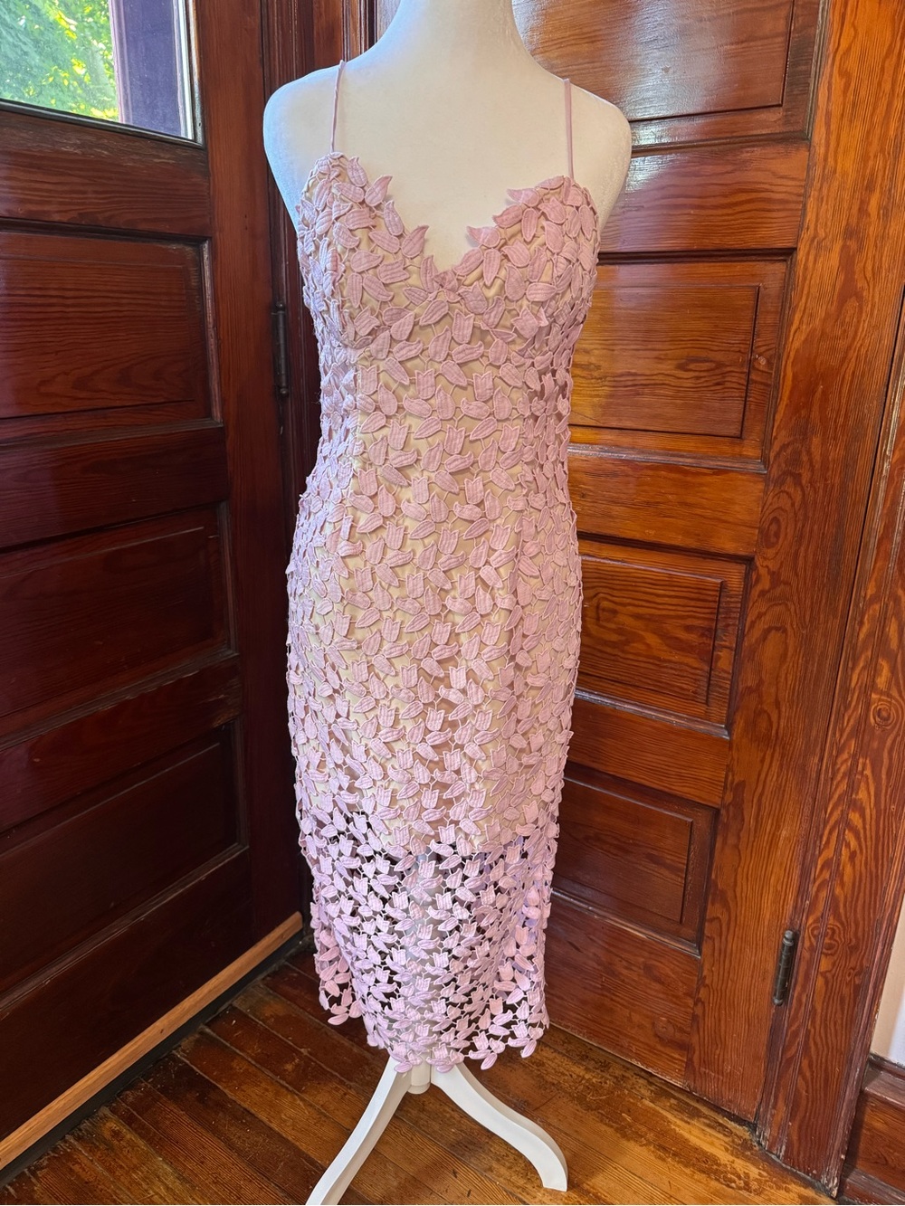 Bardot Light Pink Lace Leaf-Overlay Dress size 6
